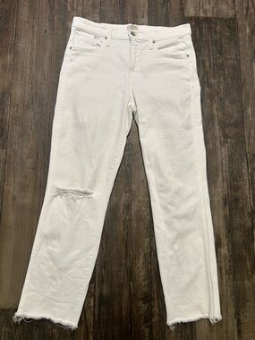 J.Crew Vintage Straight White Jeans Size 29 Distressed Raw Hem Stretch Denim